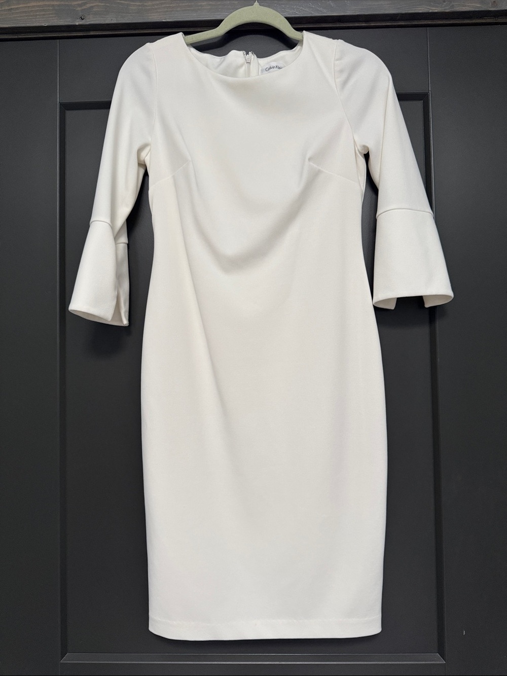 Calvin Klein Cream Midi Sheath Dress with Bell Sleeves